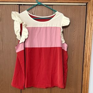 2 tops. Colorblock Ruffle Sleeve Top and grey one.